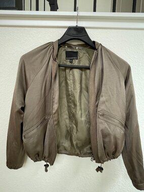 Banana Republic Army Green Silk Dress Bomber Jacket